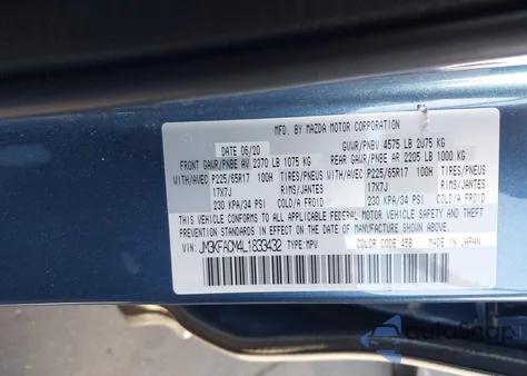 2020 Mazda Cx-5 Touring z USA, uszkodzony, nr VIN JM3KFACM4L1833432